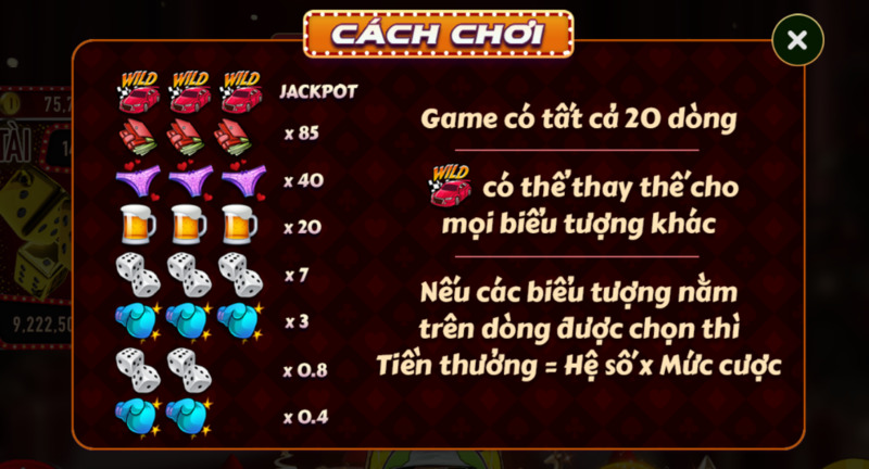 Luật chơi Manslots đơn giản với chỉ 20 dòng cược cùng các biểu tượng