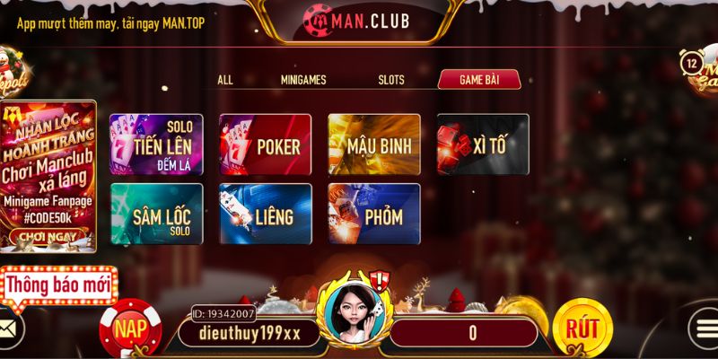 Game bài Manclub gây ấn tượng bởi giao diện đẹp mắt thân thiện